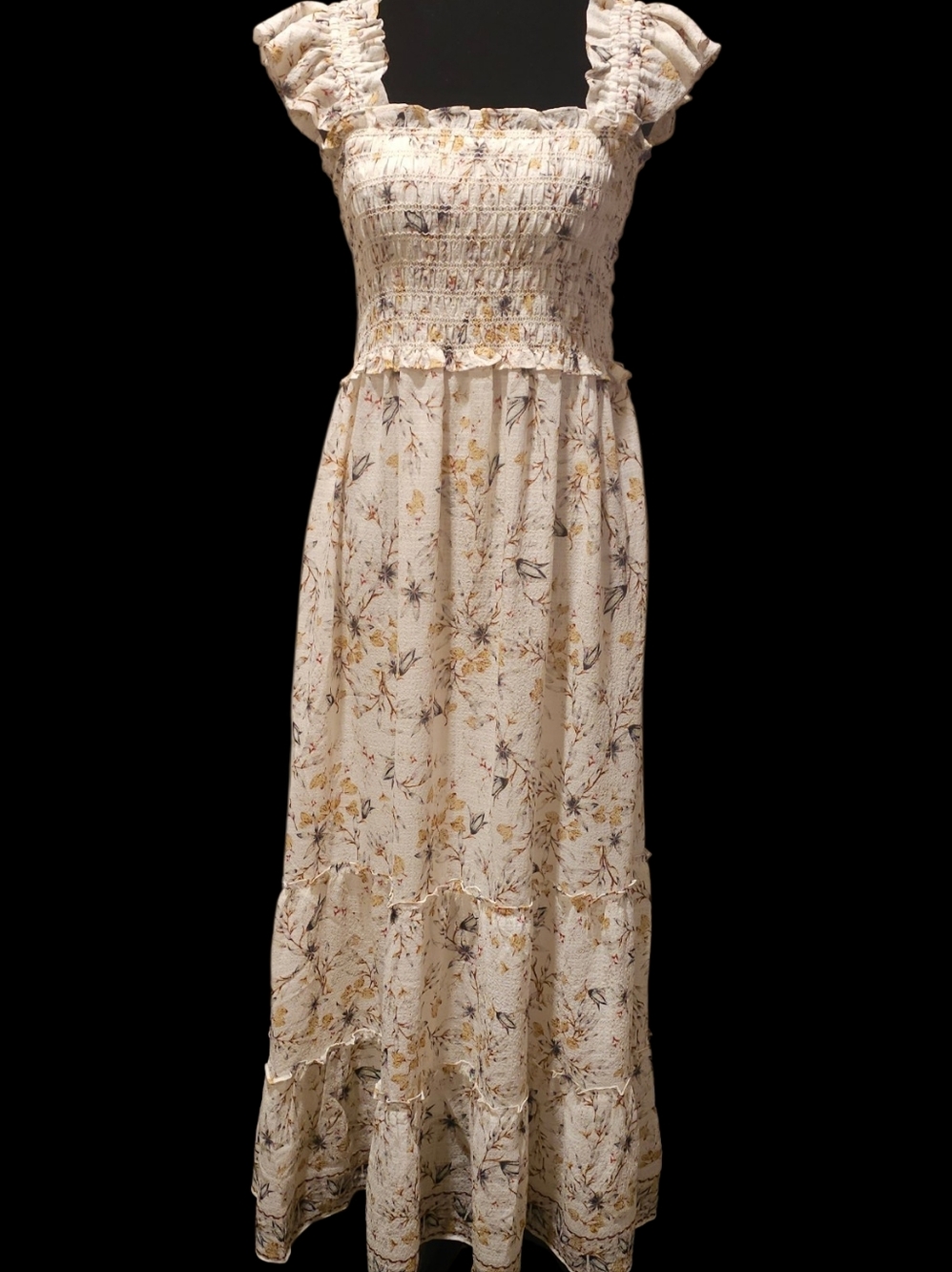 FREE SHIPPING!! Max Studio Cream Floral Smocked Maxi Dress